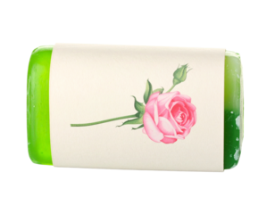 Soap Label with Pink and Green Design Isolated on White