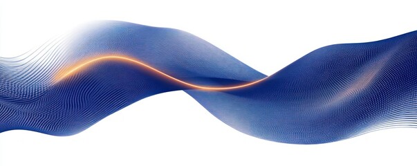 Blue digital wave with a glowing orange light flowing through the center on a white background, evoking a sense of motion and energy