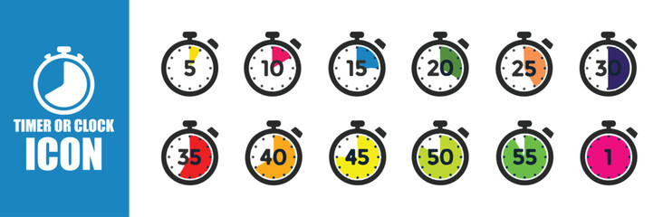 Colorful Countdown Timer Icon Set
