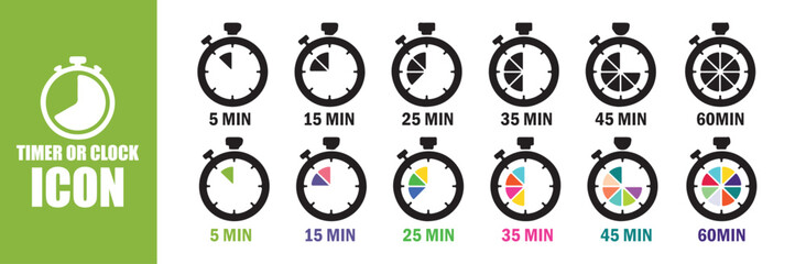 Colorful and Monochromatic Timer Icon Set