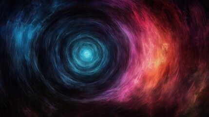 Vivid abstract swirling vortex with concentric circles in blue, purple, pink, and red hues creating a dynamic and energetic visual effect