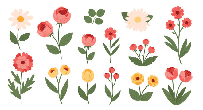 A beautiful collection of hand-drawn spring flowers and botanical elements perfect for design projects and seasonal decorations. - Powered by Adobe