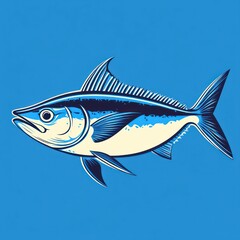 Fototapeta premium Detailed digital illustration of a large fish with sharp fins and streamlined body against a solid blue background
