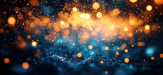 Abstract glowing orange and blue particles floating over a dark surface creating a magical and mesmerizing light effect