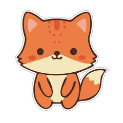 single cute kawaii fox sticker vector illustration