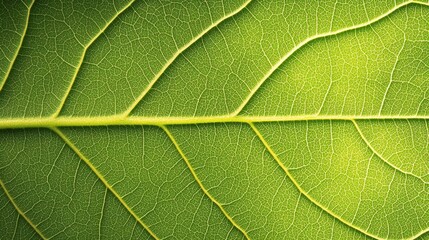 Fototapeta premium Close-Up of a Vibrant Green Leaf with Clear Texture and Hierarchical Vein Structure 
