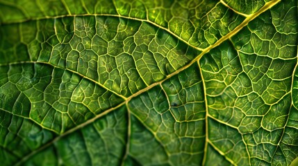 Obraz premium Close-Up of a Vibrant Green Leaf with Clear Texture and Hierarchical Vein Structure 