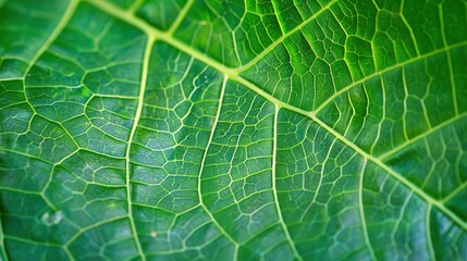 Close-Up of a Vibrant Green Leaf with Clear Texture and Hierarchical Vein Structure
