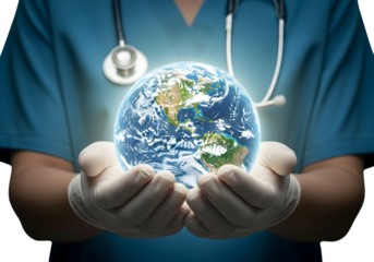 Hands holding the Earth symbolizing global healthcare and medical care for the planet