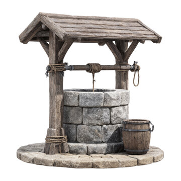 Rustic Wooden Well with Stone Base