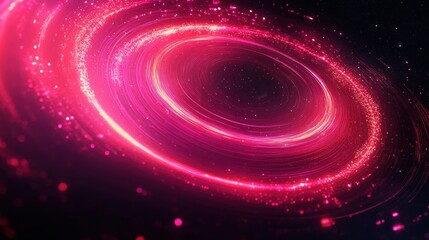 Glowing vibrant pink circular vortex with sparkling particles swirling in a dark space creating a sense of dynamic energy and mystery