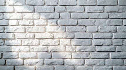 Fototapeta premium Close-up of a white painted brick wall with visible textured bricks and mortar under soft natural light creating subtle shadows
