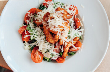 Canarian Caesar salad in a plate on the table.
