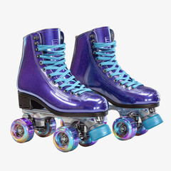 Sparkling Purple Roller Skates with Colorful Wheels