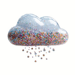 Cloud Filled with Colorful Spheres Raining Droplets