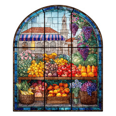 Stained Glass Fruit Market Scene
