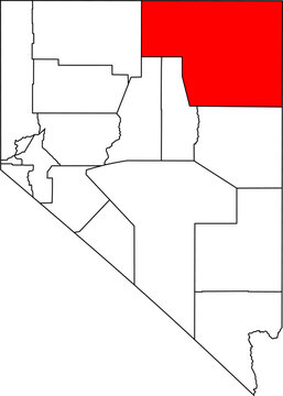 Map of Nevada highlighting Elko County in Red. Perfect for projects on the state's massive gold mining industry, Great Basin ecology, and remote Northeast Nevada geography.