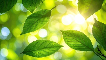Close Up Macro Shot Of Green Leaves With Water Droplets Sparkling In Golden Hour Sunlight With Bokeh Background