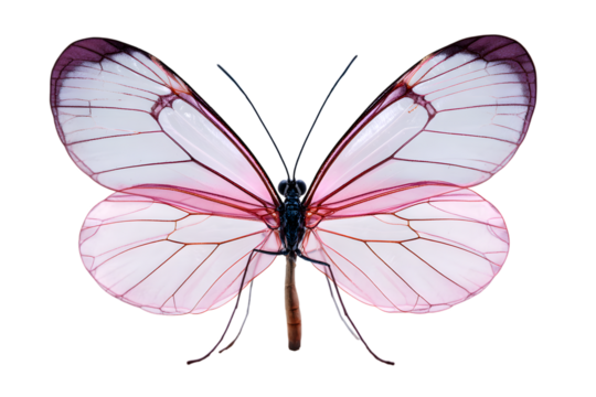 Delicate pink and white butterfly with transparent wings on black background - Powered by Adobe