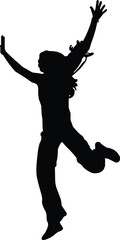 Silhouette of Happy Woman Jumping with Raised Arms