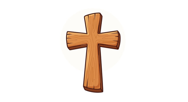 Stylized wooden cross illustration with a rustic texture and cartoon style design