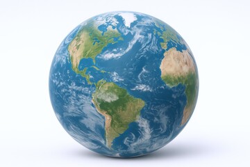 Fototapeta premium Earth Globe Render Depicting Continents and Oceans on White Background, Illustrating Geography and Global Awareness