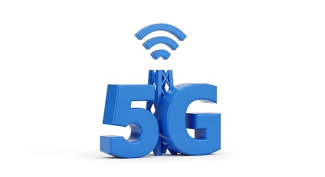 A blue 5g symbol with a wireless tower, isolated on white background this represents the fifth generation of wireless technology, offering faster speeds and lower latency