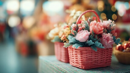 Soft focus and background blurred Gift Baskets, Gift set .Holiday and Christmas and New year present Concept.