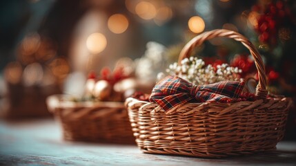 Soft focus and background blurred Gift Baskets, Gift set .Holiday and Christmas and New year present Concept.