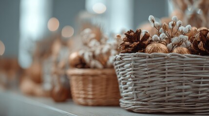Soft focus and background blurred Gift Baskets, Gift set .Holiday and Christmas and New year present Concept.