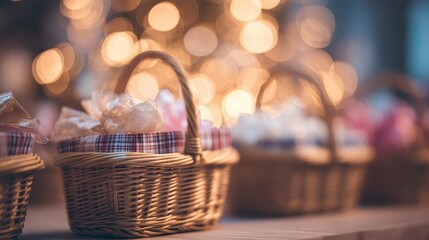 Soft focus and background blurred Gift Baskets, Gift set .Holiday and Christmas and New year present Concept.
