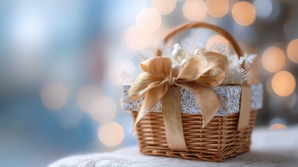 Soft focus and background blurred Gift Baskets, Gift set .Holiday and Christmas and New year present Concept.