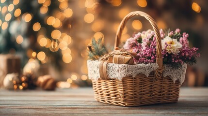 Soft focus and background blurred Gift Baskets, Gift set .Holiday and Christmas and New year present Concept.
