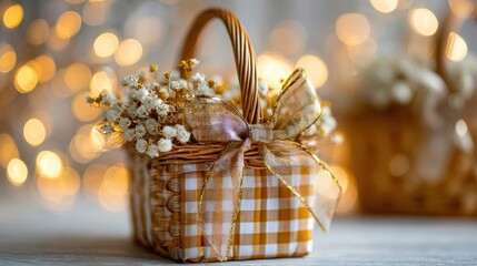 Soft focus and background blurred Gift Baskets, Gift set .Holiday and Christmas and New year present Concept.
