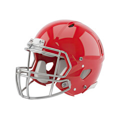 Fototapeta premium Glossy Red American Football Helmet With Silver Face Mask And Transparent Background Isolated Close Up Studio Shot