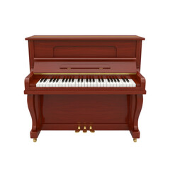 Traditional Upright Wood Piano, Realistic 3D Render, isolated on transparent background