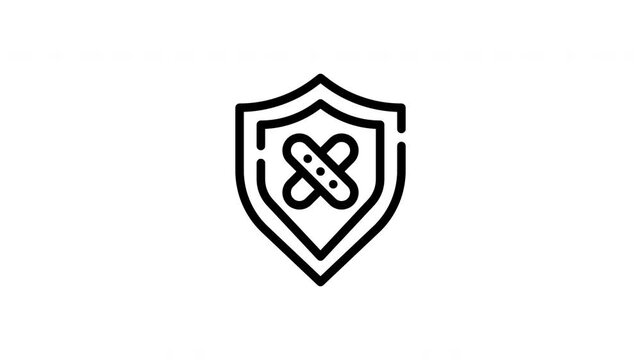 Shield with crossed bandages in black and white. Suitable for medical, healthcare, and first aid concepts in design projects.
