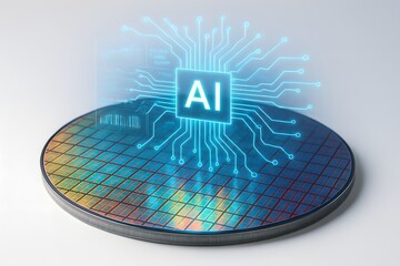 Silicon Wafer with Holographic AI Circuit Overlay — Fusion of Hardware and Digital Innovation