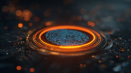 Secure digital fingerprint scan with glowing interface represents biometric authentication and advanced cybersecurity technology, ensuring privacy and access.