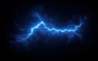 Bright blue lightning bolt with electric sparks glowing against a dark background, conveying intense energy and dynamic movement