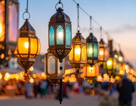 Hanging lanterns light up night - Powered by Adobe