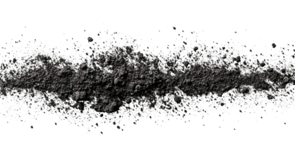 Dark, textured horizontal mass with scattered glitter-like particles against black