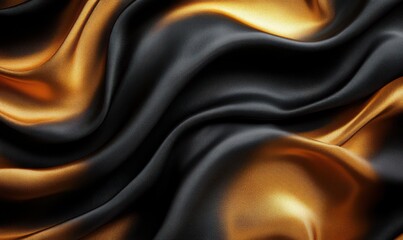 Black and gold silk satin fabric abstract background