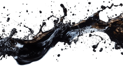 Dynamic shot of dark liquid splashing against black, creating abstract shapes