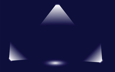 Fototapeta premium Three bright spotlights illuminating a dark background with a central glow
