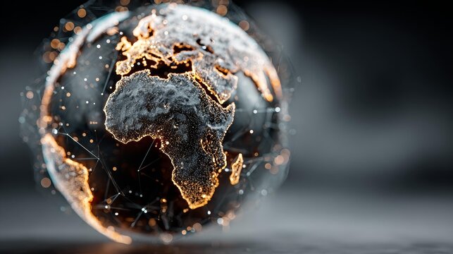 Dynamic glowing Earth network visualization symbolizing global connectivity and digital innovation with abstract light points and lines.