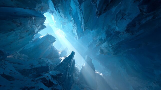 Ice cave interior sunlight
