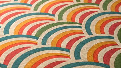 Vibrant Concentric Circles on Paper Wrap Texture. Seamless repeating concentric circles in vivid hues over textured wrap-paper base&mdash;dynamic decorative pattern.