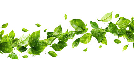 Fresh green leaves in a flowing, organic line against a black background