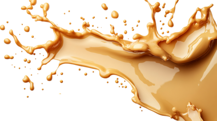 Fluid splash of tan liquid against a black background, dynamic and photorealistic